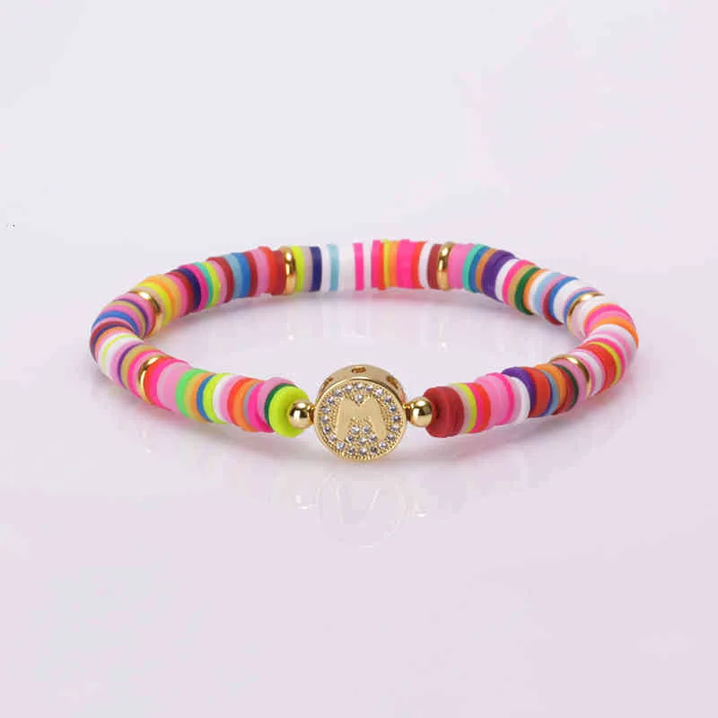 Bohemia Gypsy Gold Initial 26 Alphabet Letter Name Charm Coloful Rainbow Silicone Plastic Beaded Bracelets For Women Man_voghion.com
