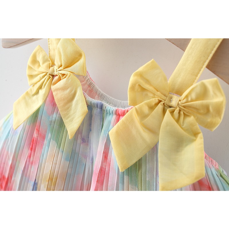 Baby Girl Dress Rose Printed Chiffon Bow Sling Dress Cute Baby Clothes_voghion.com