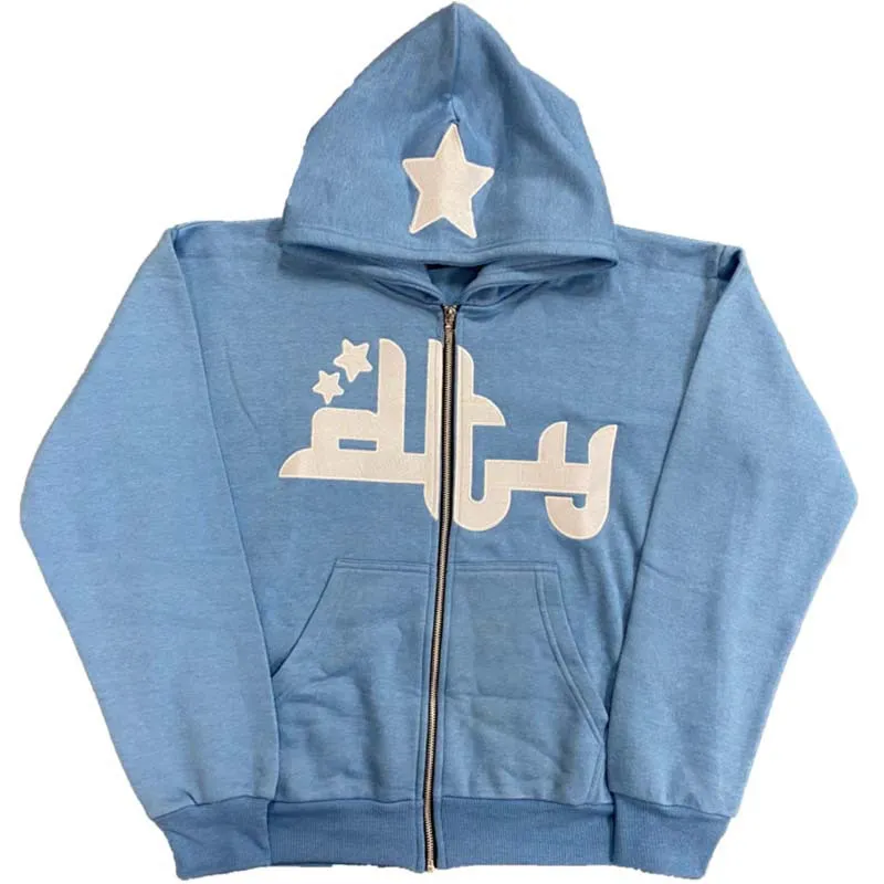 Felpe con cappuccio da uomo Felpe con cappuccio da uomo con lettere a stella stampate Haruku High Street Y2K Streetwear Hip Hop Gothic Zip Up Loose_voghion.com