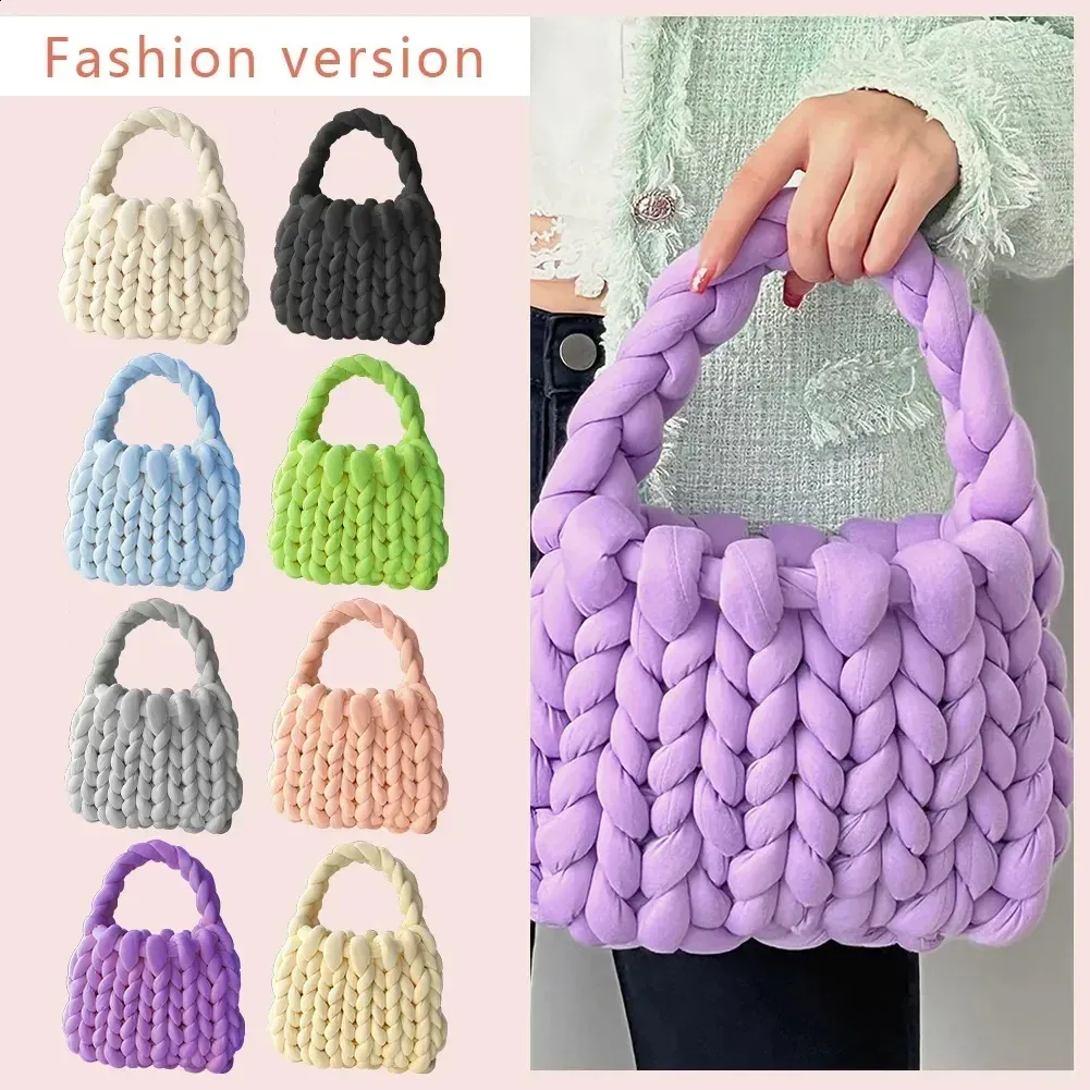 Bolso de mano tejido a mano para mujer, tejido a mano, con hilo islandés grueso, para hombro, para compras, 240912_voghion.com