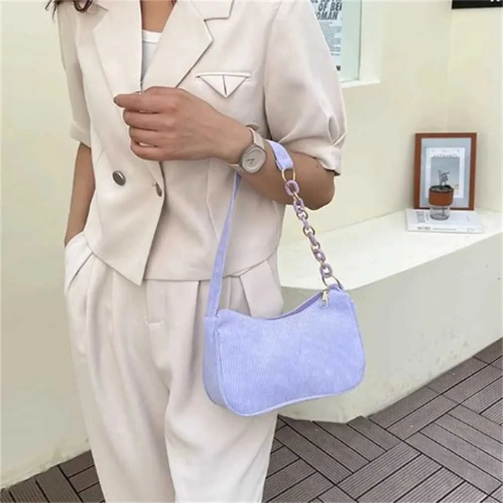 Fi Retro Handbags Warm Autumn Winter Corduroy Bottom Zipper Shoder Small Bag Fem Soft Leisure Club Handbag Y241106_voghion.com