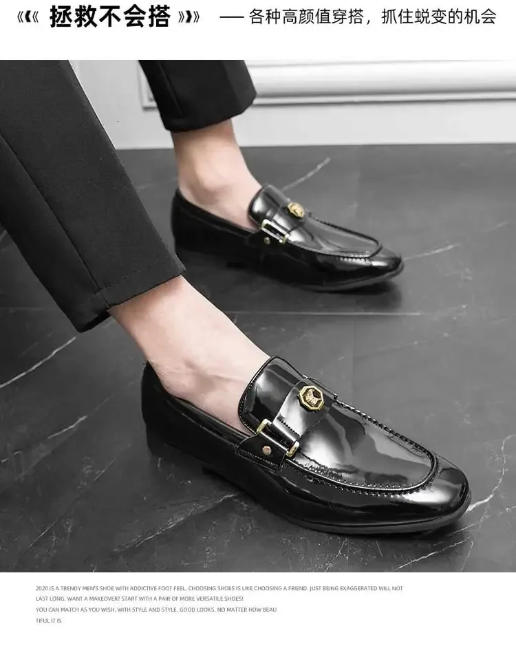 Black Loafers Slip-On Round Toe Fashion Mens Dress Wedding Shoes for Men Size 38-47 240703_voghion.com