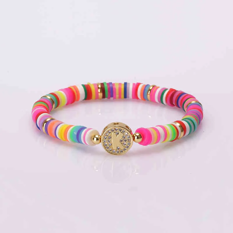 Bohemia Gypsy Gold Initial 26 Alphabet Letter Name Charm Coloful Rainbow Silicone Plastic Beaded Bracelets For Women Man_voghion.com