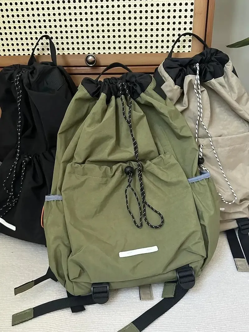 Drawstring Korean Vintage Students Schoolbags Trendy Casual All Match Preppy High-capacity Sports Simple Travel Bags_voghion.com