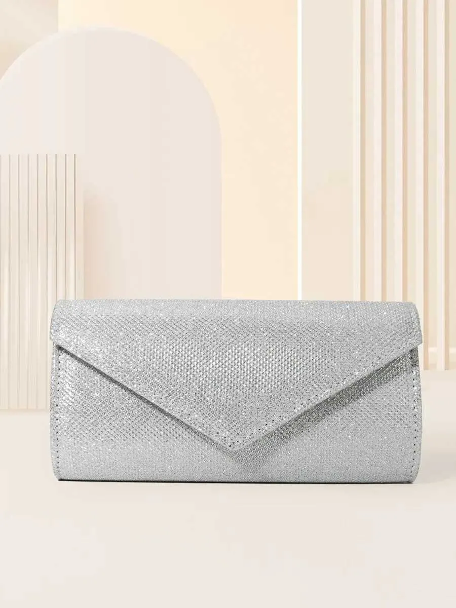 Womens envelope evening chain shoulder bag shiny sier long wallet womens wedding party clutch mini handbag Y241019_voghion.com