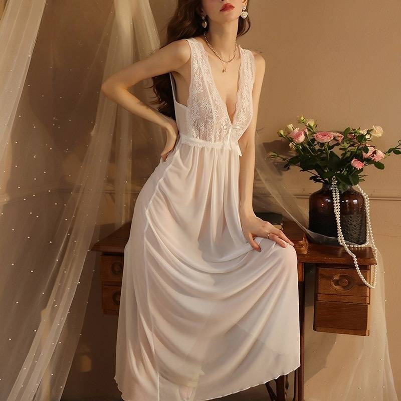 Pyjama sexy en maille transparente pour femme, pyjama tentation, longue fée, pur désir, nuisette chaude, vêtements de maison doux, costume 419_voghion.com