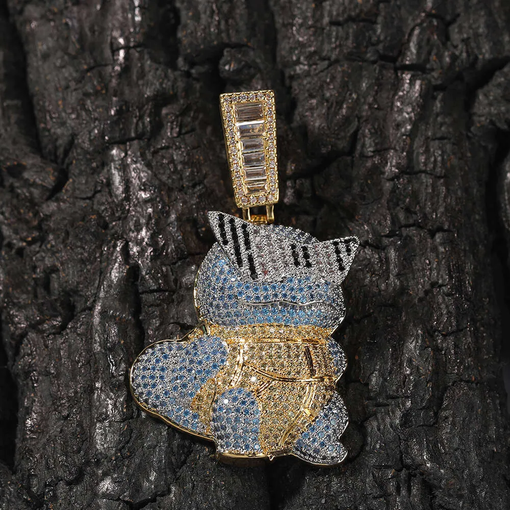 Collana con ciondolo a forma di tartaruga Jeannie dei cartoni animati hip hop, con ciondolo a forma di catena e personalità, con diamanti taglio brillante, in oro e argento sterling._voghion.com