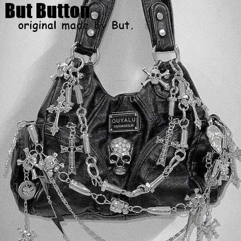 Sac à main à bandoulière unique pour femme Y2k Girl Vintage Haruku plein de chaînes Rivet Spike Gothic Punk Tote Steampunk_voghion.com