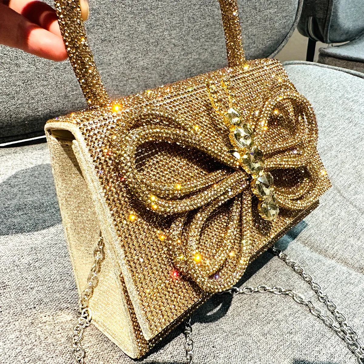 jiomay Golden Rhineste Tote Designer Handtaschen Elegante Geldbörsen für Frauen Shiny Menger Y2K Fi Umhängetasche s1OR #_voghion.com