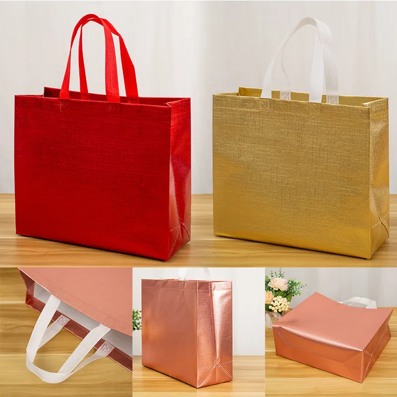 Non Woven Shopping Laser Glossy Reusable Grocery Tote With Handle Glitter Gift Bag Favor Goodie Package Bags_voghion.com