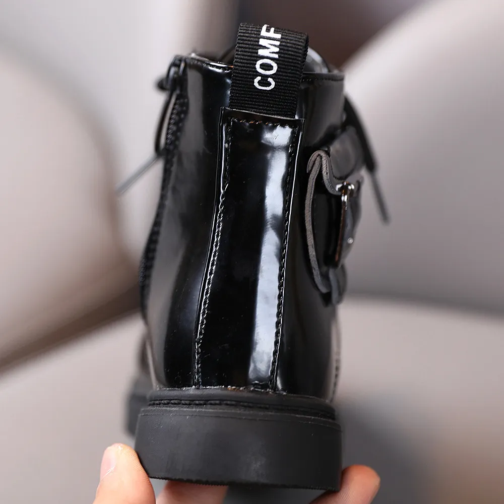 Botas cortas de piel lacada para niña, zapatos para niño, otoño invierno 2024, talla 21_voghion.com