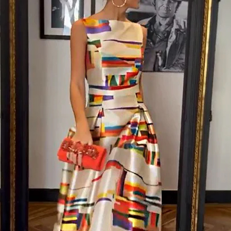 Women's fashion Fashion elegant print sleeveless dress_voghion.com