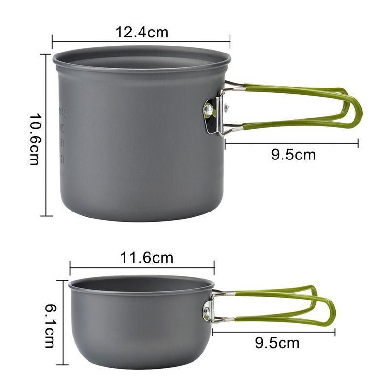Attrezzatura esterna: set di pentole da esterno per 1-2 persone. Pentole da campeggio portatili con stoviglie DS-101_voghion.com