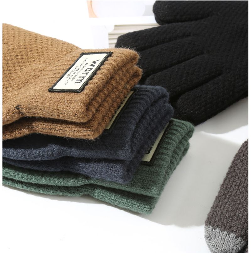 Gestrickte Handschuhe für Herren-Fahrradhandschuhe mit Plüsch und dicker Isolierung, winddichter Touchscreen im Winter, Strickhandschuhe_voghion.com