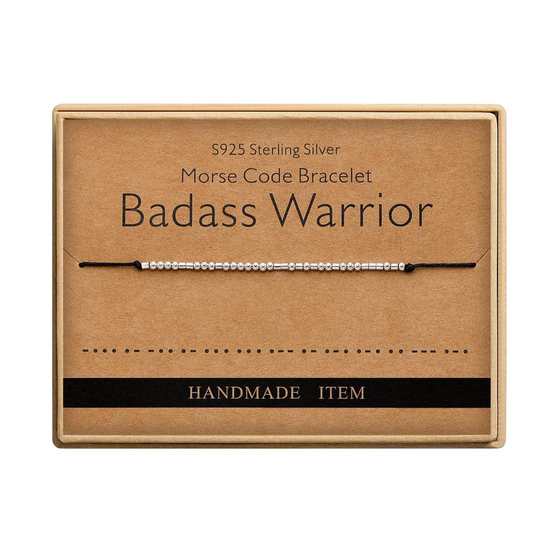 Pulsera de acero inoxidable con código Morse, tejida a mano y hecha a mano con cuerda de cera negra._voghion.com