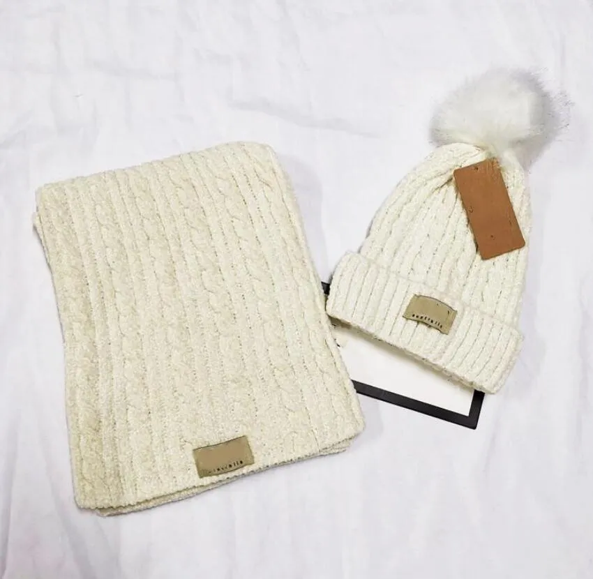 Επωνυμία Χειμερινά πλεκτά Beanies Καπέλα σετ κασκόλ Γυναικεία Χοντρό ζεστό καπέλο ανδρικό πλεκτό Letter Bonnet Beanie Caps Σετ ιππασίας εξωτερικού χώρου_voghion.com
