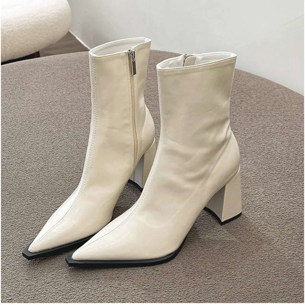 Winter Ankle Fashion Back Zippers Pointed Toe Ladies Elegant Short Boots High Heel Women's Footwear_voghion.com