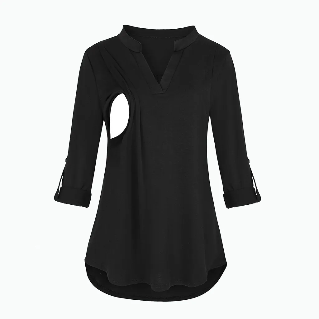 Tees Annelik Emzirme Tişörtü V Yaka Bluzlar Gömlekler Uzun Kollu Çizgili Emzirme Üstleri Hamile Kadınlar İçin Giysiler_voghion.com