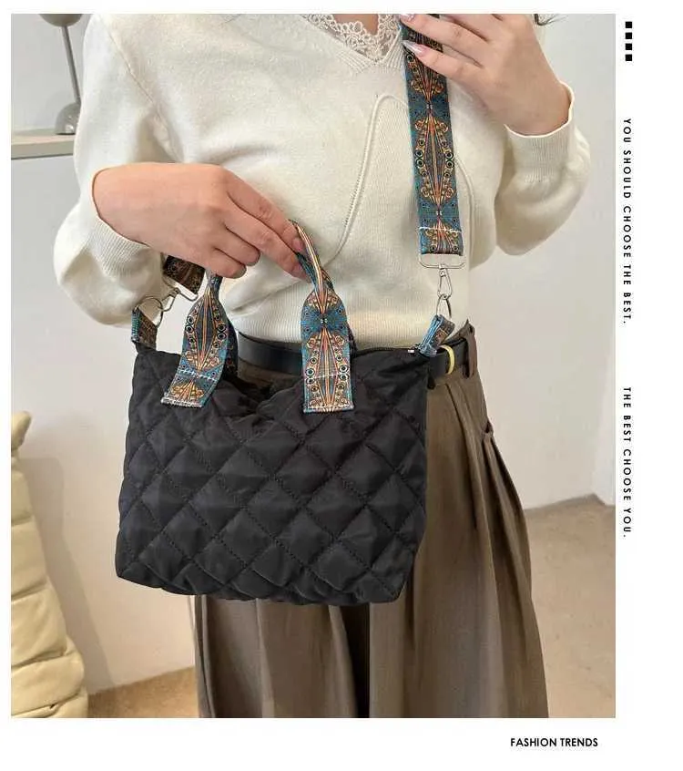 Borsa a tracolla larga da donna, autunno/inverno, rombo, in cotone, grande capacità, tutto abbinato Shoppin241106_voghion.com
