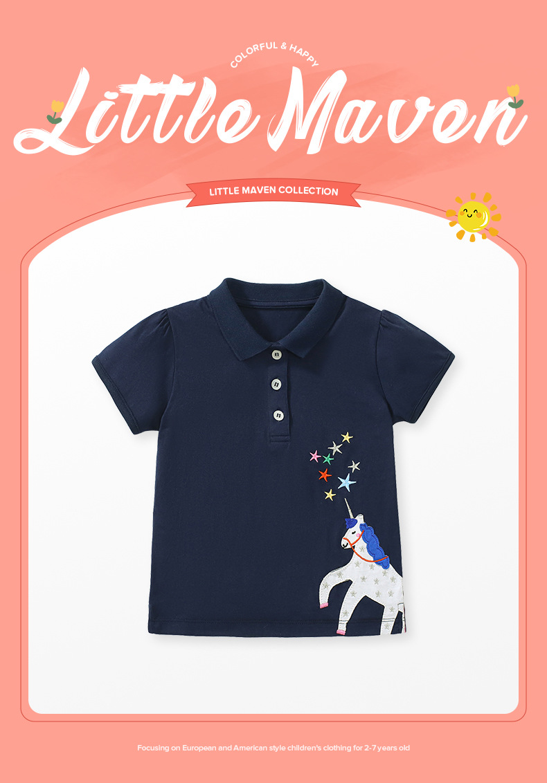 T-shirt bambina in cotone maniche corte con ricamo per estate_voghion.com
