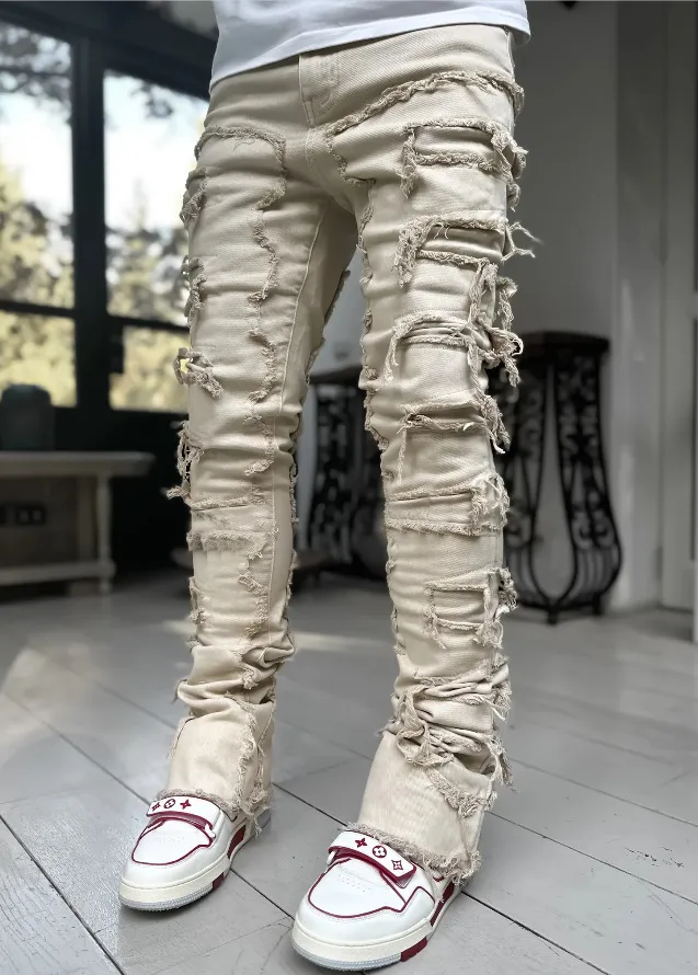 2024 New mens designer jeans Loose pants high waist Ripped High Street Retro Paint Spot Patch Hole Denim Streetwear silm_mkmklike.com