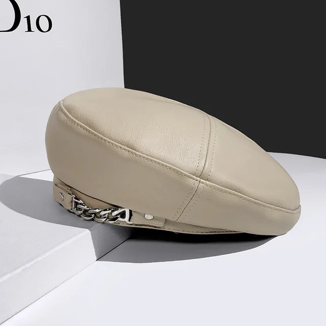 Hot Sale Hot Sale metal chain Leather beret hat Men and women_voghion.com