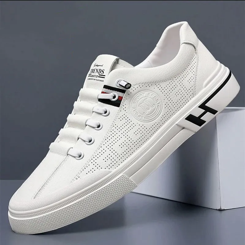 Men White Trainer Shoes Breathable Athleisure Versatile Comfort_voghion.com