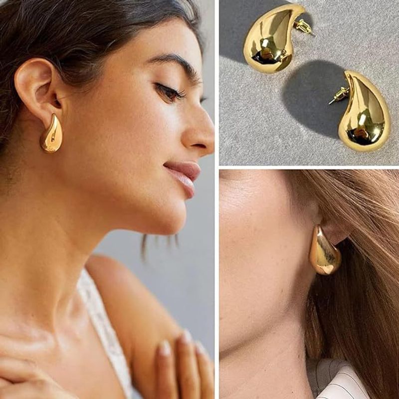 Orecchini a goccia in acciaio inossidabile di alta qualità placcati in oro vero, stile semplice_voghion.com
