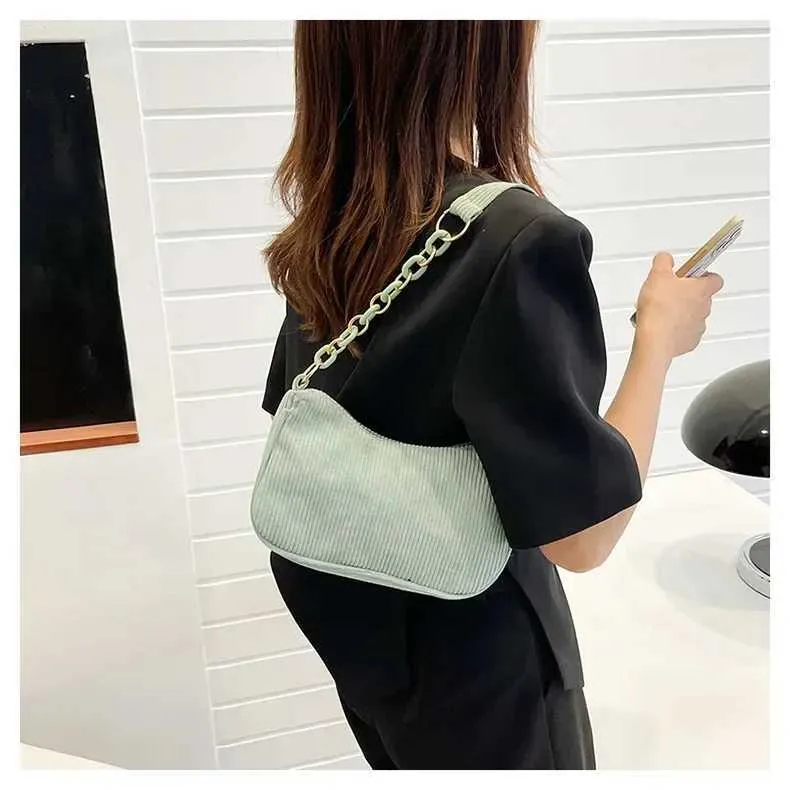 1 Stück Fi Retro Cord Unterarm lässige Umhängetasche einfarbig Reißverschluss Damen Handtasche Cluh Y241025_voghion.com
