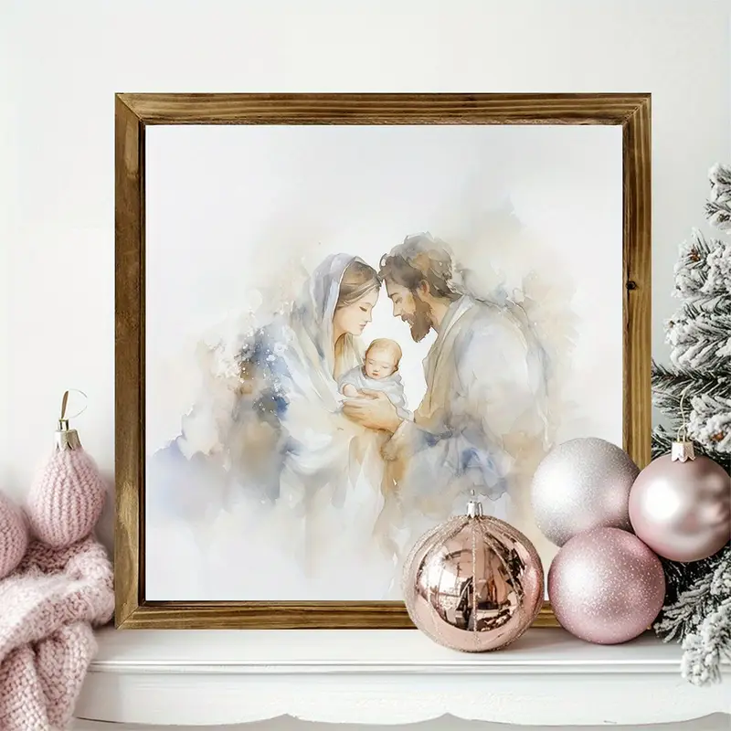 8x8" Ink Painting Wood Sign - Religious Wall Art For Home/Office, Unique Christmas & New Year Decor Gift_voghion.com