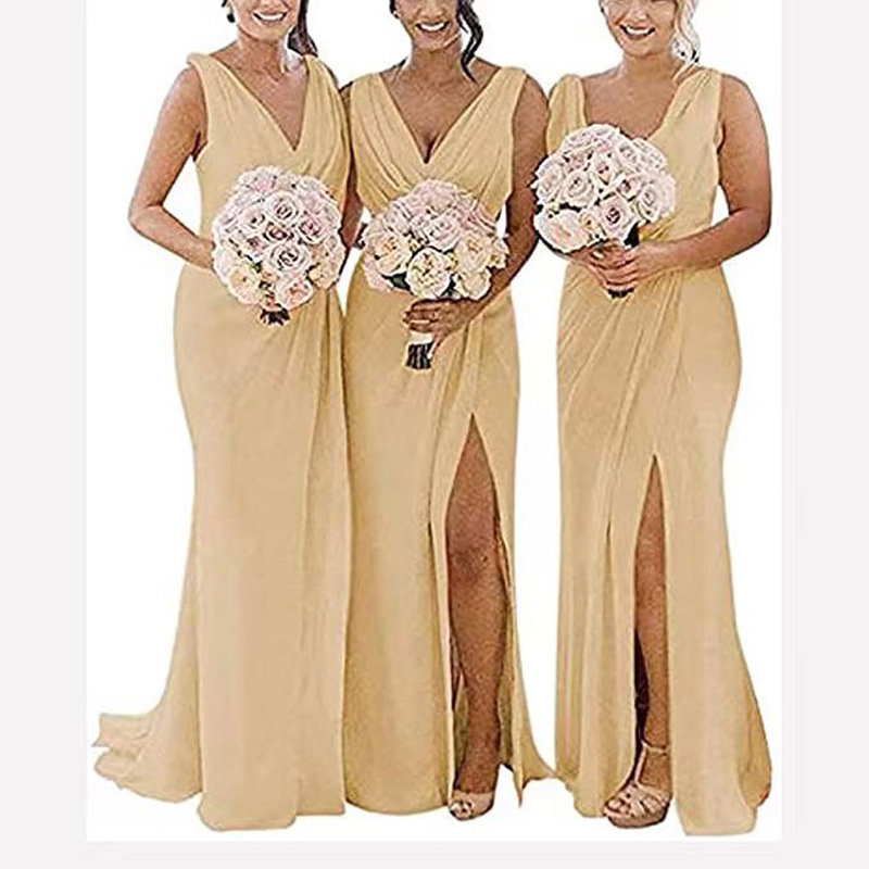 Women's Clothing Wedding Banquet Wedding V Neck Slit Backless Dress_voghion.com