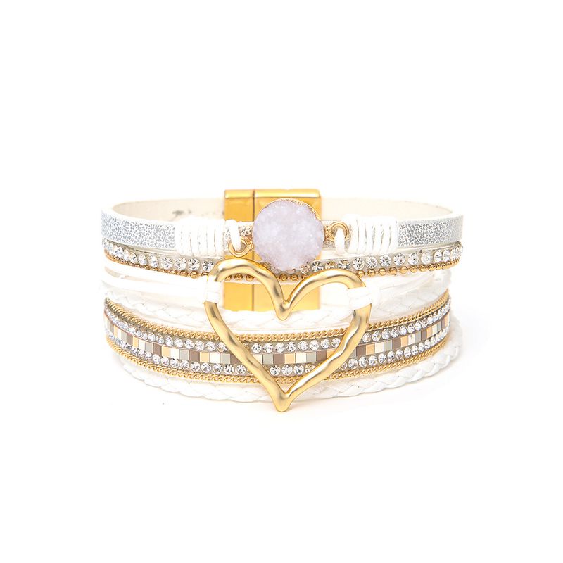 Bohemian Multi-layer Leather Handwoven Gold Big Love Ladies Bracelet_voghion.com
