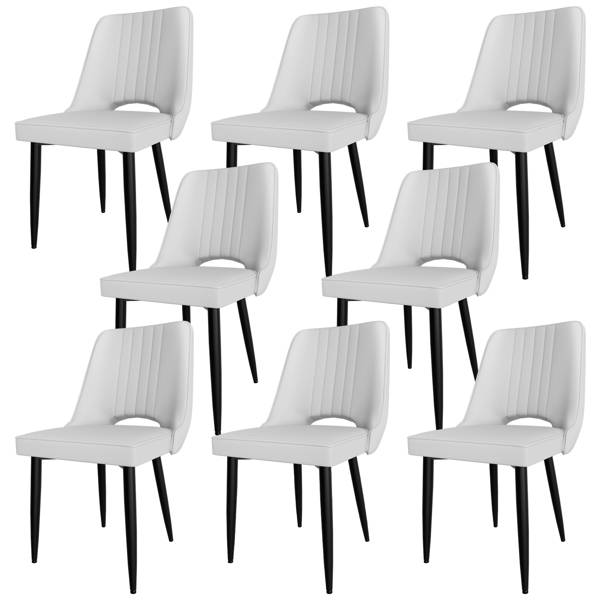 Set mit 4 oder 8 modernen Esszimmerstühlen – PU-Lederpolsterung mit hoher Rückenlehne, gekreuzte Metallbeine, dickes Kissen für Küche und Wohnzimmer, Hellgrau_voghion.com