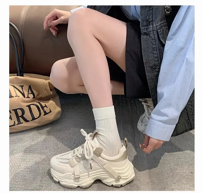 Dames Chunky Sneakers Lente Ademend Mesh Platform Sport Vrouw Mode Veterschoenen Dikke Zool Casual Schoenen Mujer 240618_voghion.com