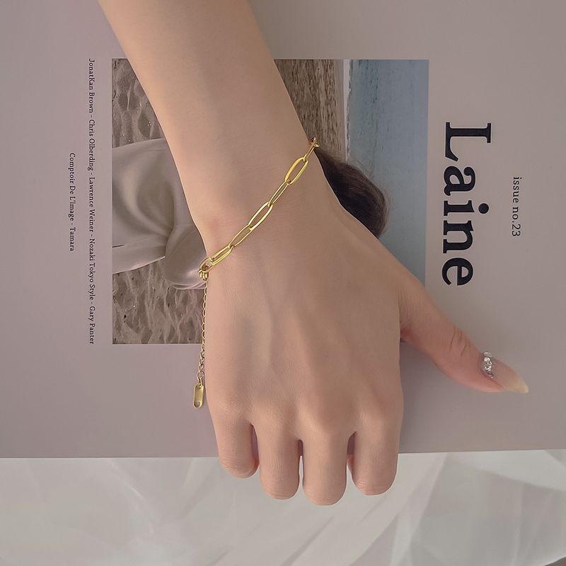 Punk Paperclip Chain K Bracelets Female Gold Plated Stainless Steel Adjustable Hand Chains For Women Jewelry Gift_voghion.com