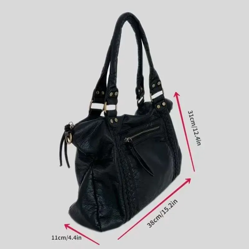 Elegant Y2k Motorcycle Shoulder Bag Large Retro Washed Handbag_voghion.com
