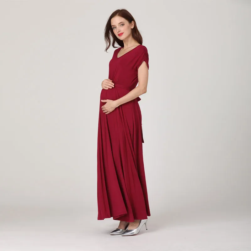 Emotion Moms 2024 Spring Summer Maternity Clothes Dress Casual Sexy V Neck For Pregnant Women LJ201114_voghion.com