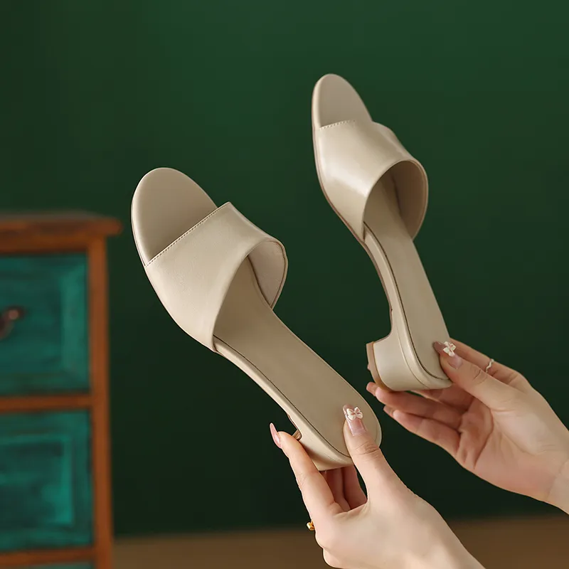 Size JOZHAMTA 33-42 Women Mules Sandals Real Leather Thick Mid Heels Summer Shoes 2025 Casual Daily Home Outdoor Slides_voghion.com