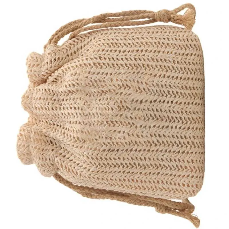 Elegante Umhängetasche für Damen, für den Strandurlaub, stilvolle, lässige, gewebte Schultertasche, kleine Beuteltasche mit Kordelzug für den Urlaub C241216_voghion.com