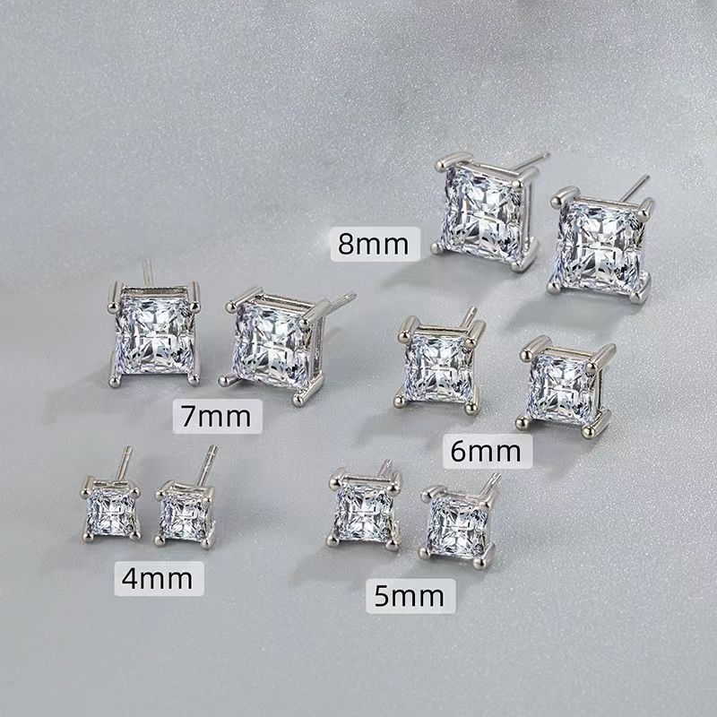 Orecchini in acciaio inossidabile personalizzati con zircone quadrato a doppio strato con supporto spesso e ago sottile_voghion.com