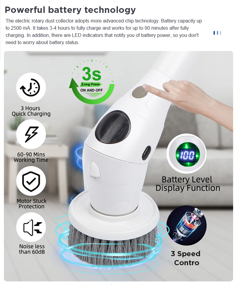 Neue elektrische Reinigungsbürste für Badezimmer und Küche, multifunktionale 8-in-1-Reinigungsbürste mit LED-Nachtlicht, drehbare Haushaltsbürste_voghion.com