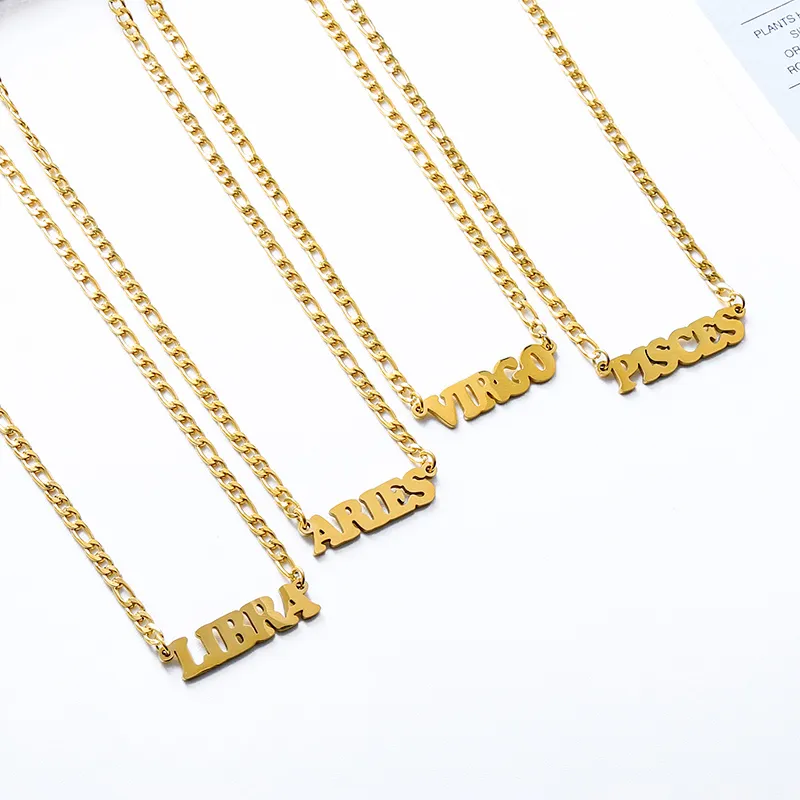 Collier pendentif en acier inoxydable Twee 12 constellations collier lettre ras du cou pour femmes hommes bijoux de cou usine_voghion.com