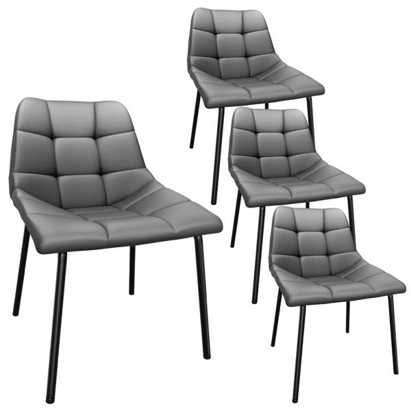 ​​Set mit 4 modernen Esszimmerstühlen – Hohe Rückenlehne, PU-Lederpolsterung, stabile Metallbeine, verstellbare Füße für Küche und Esszimmer (Dunkelgrau)​_voghion.com