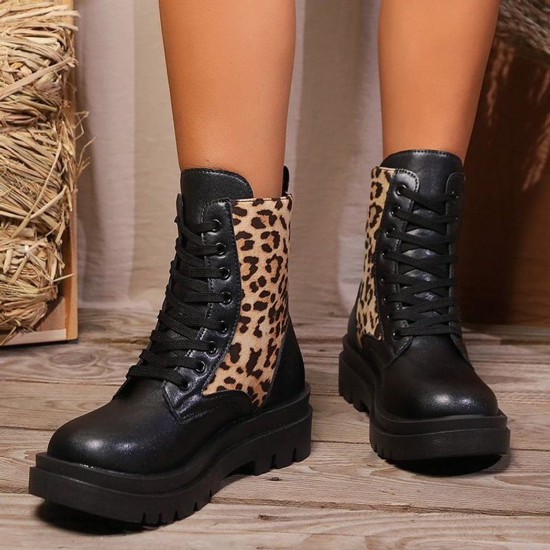 Martin grosso para mulheres 2024 novas botas curtas de trabalho com estampa de leopardo grande e sola grossa estilo britânico, estilo cowboy ocidental_voghion.com