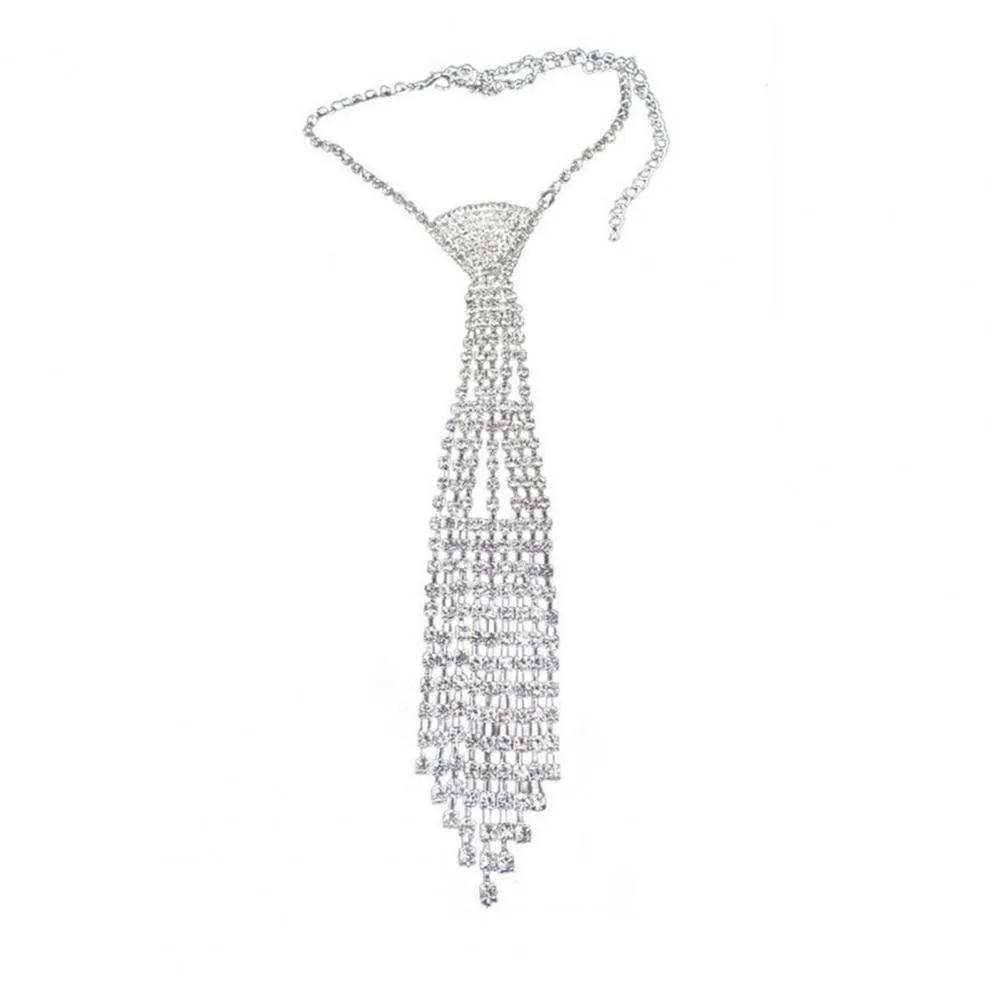 Rhinestone tie ketting verstelbaar sprankelend tassel collier_voghion.com
