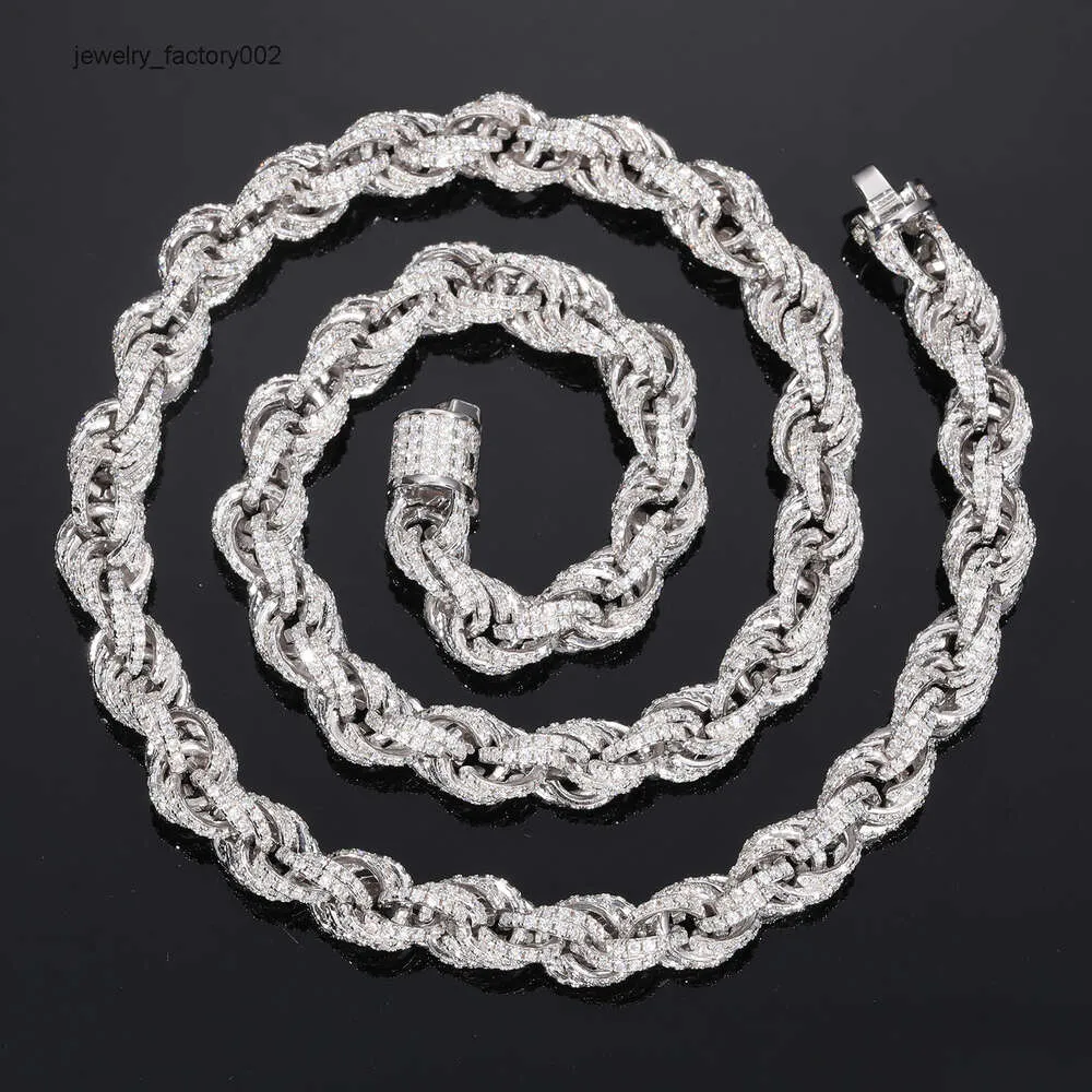 8mm Tamamen Buzlu Halat Kolye Yaylı Toka Bağlantı Zincir Bileklik Sterling Gümüş ve VVS Moissanite_voghion.com