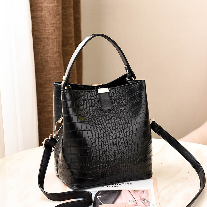 Women's New 2023 Crocodile Pattern Bucket Fashion Shoulder Crossbody Bag Handbag Korean Style Bags_voghion.com