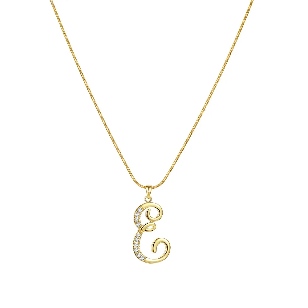 Colliers pendentifs personnalisés CZ A-Z Alphabet Collier Bijoux Plaqué Or Lettre Initiale Cursive Vieil Anglais_voghion.com