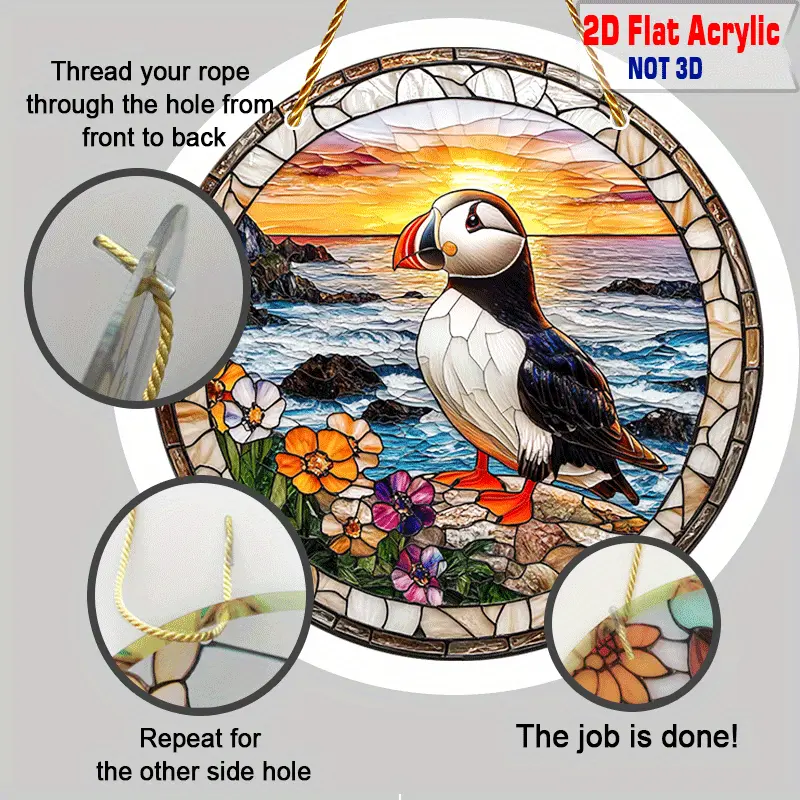 8" Puffin Suncatcher - rannikuteemaline 2D akrüüldekoor. Ideaalne verandale/kabinetti/elutuppa. Erksavärviline õueaktsent. Ideaalne kingitus linnusõpradele._voghion.com