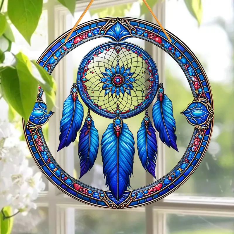 Dreamweaver Sonnefänger - 8" gefiedert Acrylkonscht. Bohemesch Dekor fir Schlofkummeren oder Veranda, mystesch, vun Dram inspiréiert Kaddo._voghion.com